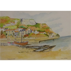  South Bay Scarborough, watercolour signed by Don Micklethwaite (British 1936-), 'Runswick Bay' and Staithes, two contemporary watercolours signed by John Varley unframed max 28cm x 38cm (3)  