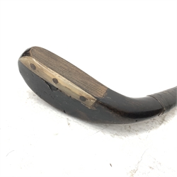 Golf - 19th century long nose club, the beech head marked McEwan with horn sole plate, inset lead weight and grooved face, hickory shaft and suede leather grip, L99cm  