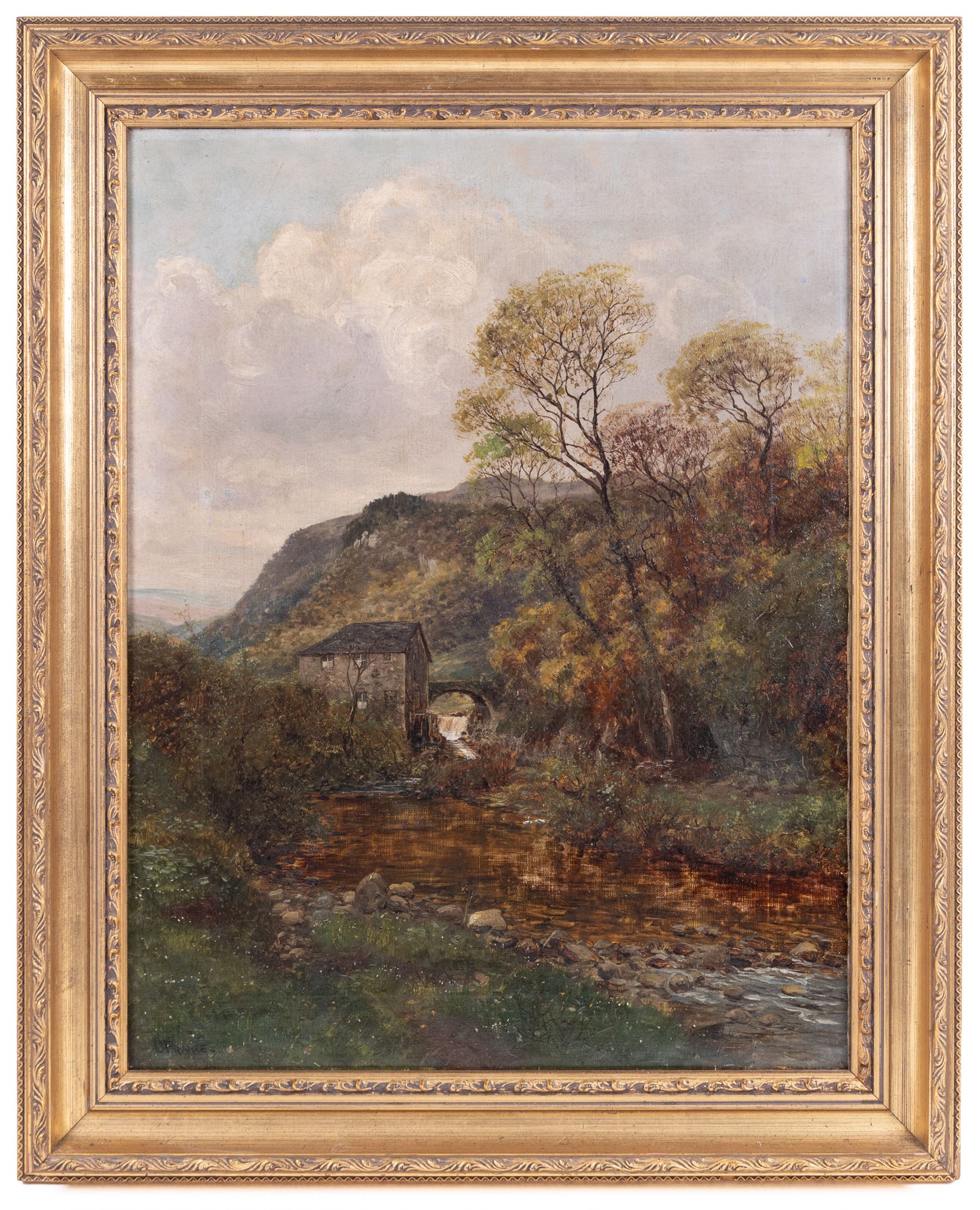 Charles France (British 19th Century): Mill and Bridge by a Stream, oil on canvas signed 66cm x 50cm 