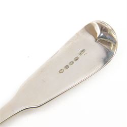 George III silver Fiddle pattern ladle, engraved with dolphin crest to terminal, hallmarked William Chawner II, London 1819, L33cm