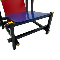 After Gerrit Rietveld (1888-1964) - 'Red and Blue Chair', in red, blue, black and yellow finish 