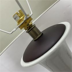 Pair of Chinese ivory crackle glazed table lamps, each of bottle form, raised upon circular hardwood base, excluding fittings H43cm