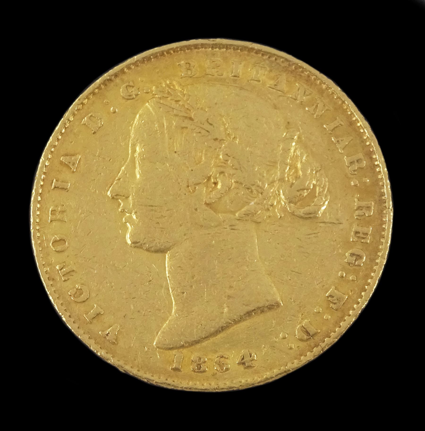 Queen Victoria 1864 Australian gold full sovereign coin, Sydney Mint, housed in a plastic holder with CPM information leaflet and display box