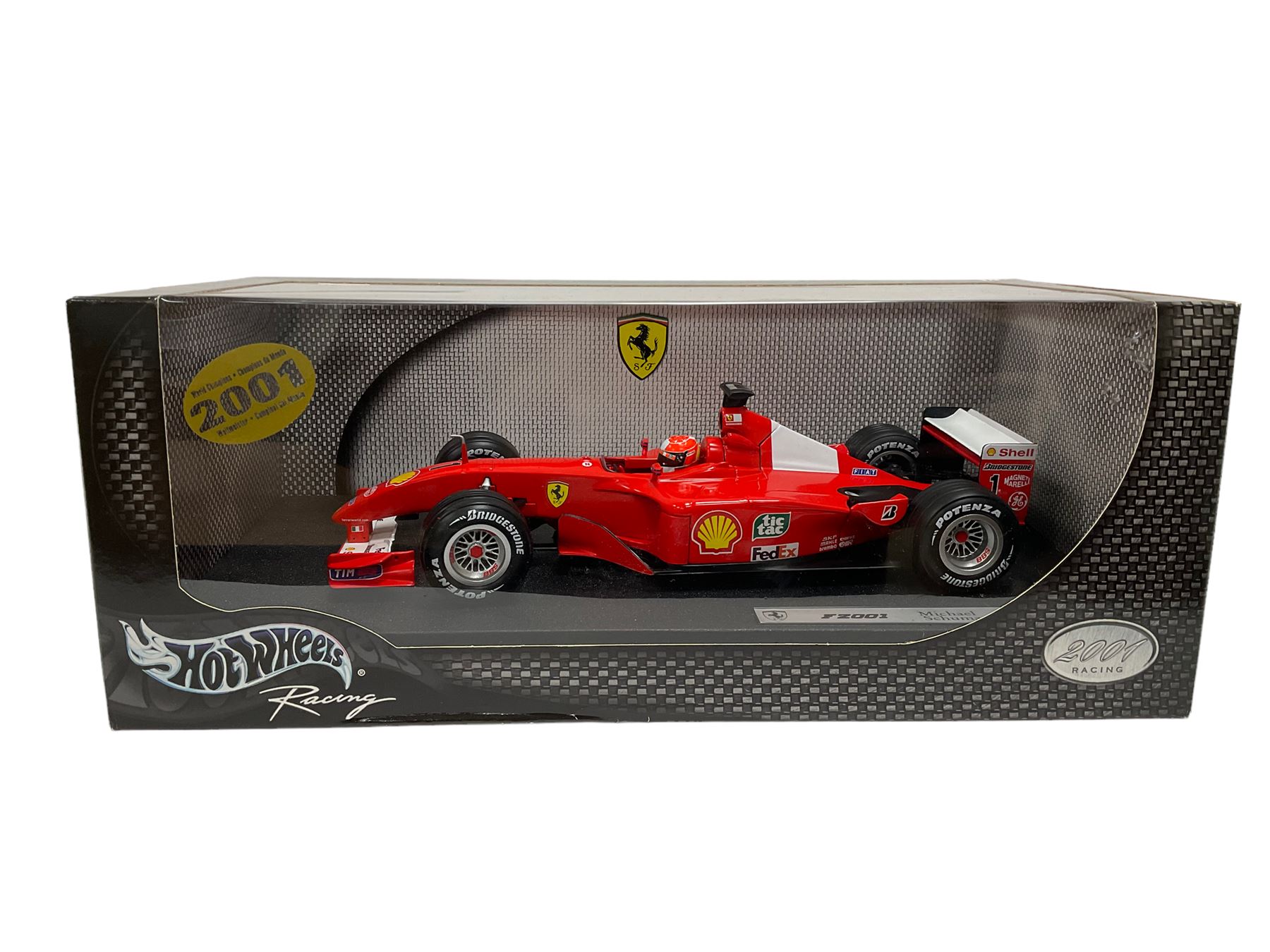 Hot Wheels Racing 1:18 scale diecast Michael Schumacher F2002 Ferrari Formula One car, in box