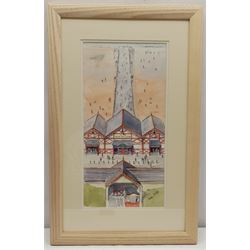 Penny Wicks (British 1949-): Saltburn Pier, watercolour and ink signed 19cm x 38cm