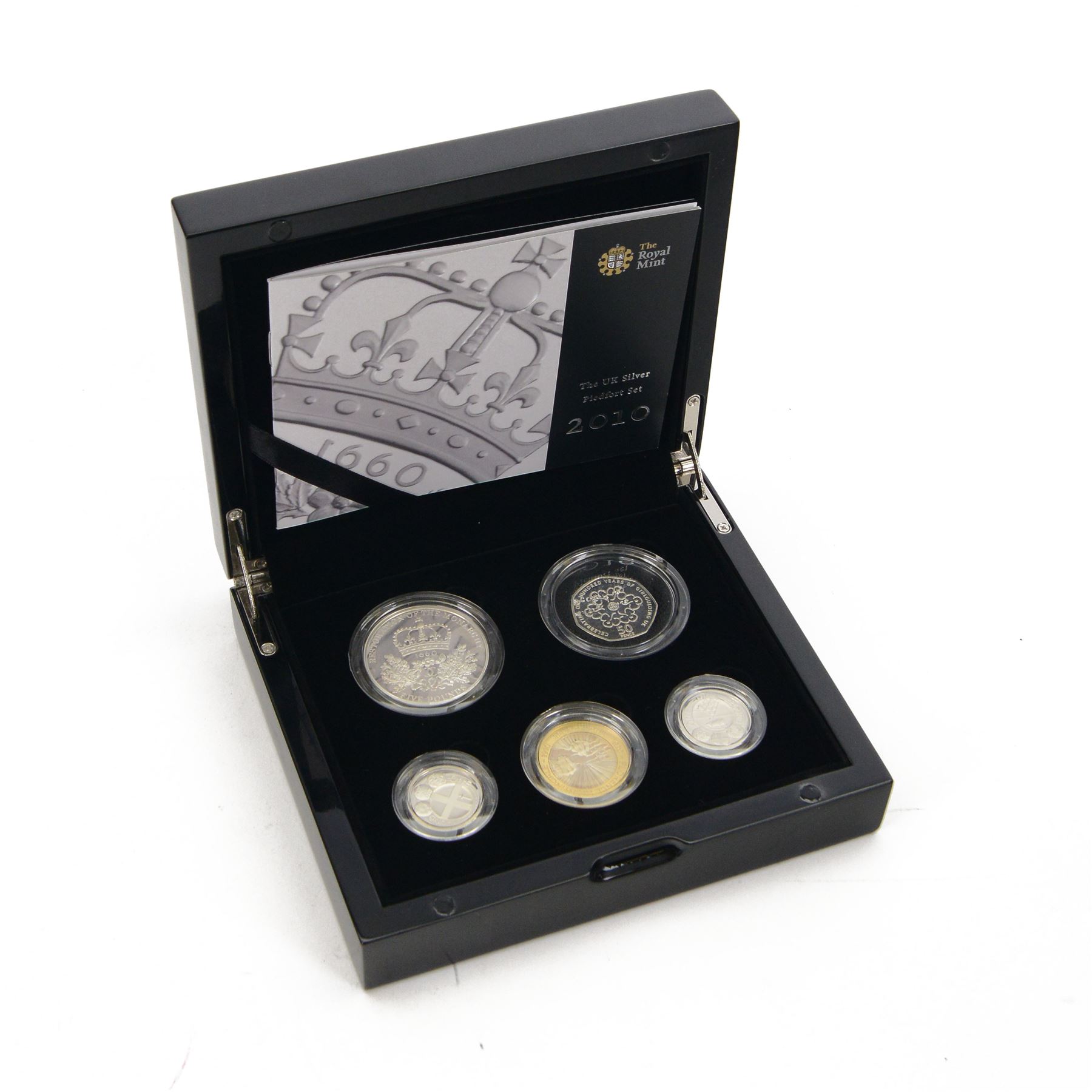 The Royal Mint United Kingdom 2010 silver proof piedfort five coin set, cased with certificate