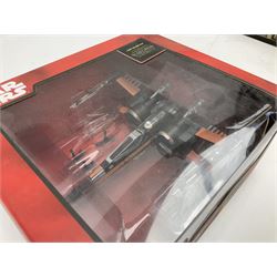 Star Wars - Disney Store The Force Awakens figurine playset, Poe's X-Wing Fighter, Snowspeeder and First Order Tie Fighter; Solo figurine set; The Last Jedi Elite Series die-cast action figure of Praetorian Guard; all mint and boxed; together with Star Wars Episode 1 card game, boxed (7)