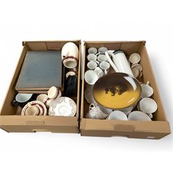 Portmeirion Greek Key pattern part coffee service, early 20th tea set, Nelson and His Times book, Navy and Army in two volumes, and other ceramics, in two boxes
