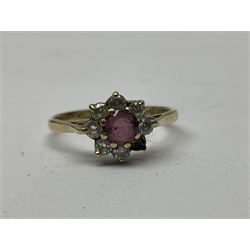 9ct gold pear butterfly brooch, 9ct gold stone set ring and an silver fob watch, all stamped or hallmarked 