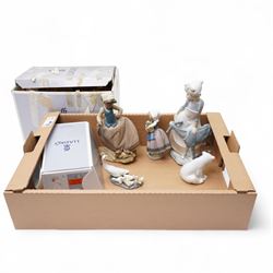 Lladro figure 'Little Daisy', boxed, Lladro polar bear, girl holding flowers, group of duc...