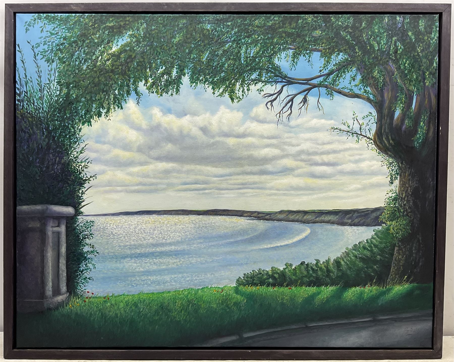 Peter J Bailey (British 1951-): 'Mr Woodall's Garden' - Scarborough South Bay from the Town Hall, oil on canvas signed, titled verso 81cm x 101cm