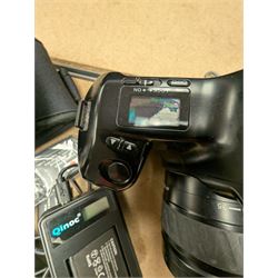 Panasonic Lumix DMC-LF1 digital camera, with charger and instruction booklet, together with a Minolta Dynax 5000i SLR camera body with a Minolta AF Zoom 35-80mm 1:4 (22)-5.6 lens, and a Fujifilm Finepix T digital camera