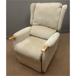  Electric reclining armchair, upholstered in beige fabric, W90cm (This item is PAT tested - 5 day warranty from date of sale)  