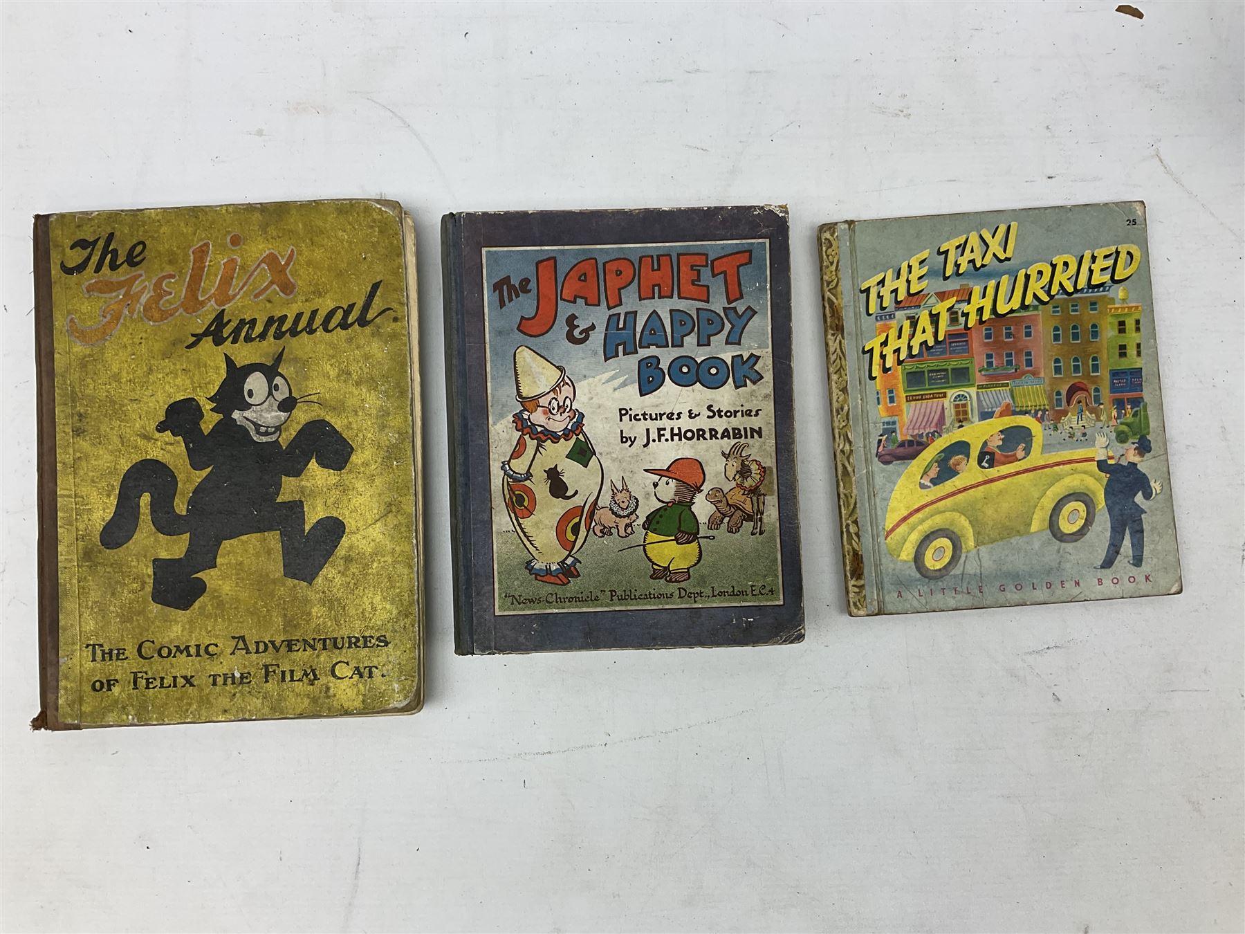 The Felix Annual 'the comic adventures of felix the film cat', The Japhet & Happy book , Hulm, Edward; Familiar Wild Flowers, with 40 coloured plates and other books