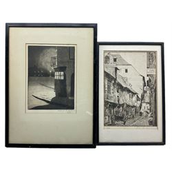 Patrick Lambert Larkin (British 1907-1981): London Street at Dusk, aquatint signed and dated 1923, 22cm x 16cm; A French Street, etching signed and dated 1927 in pencil 26cm x 18cm (2)