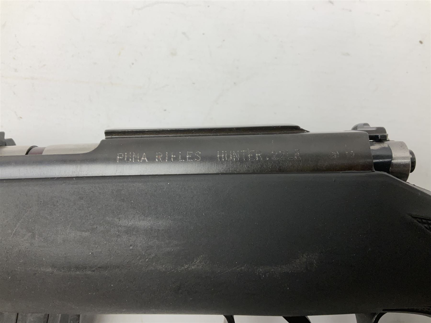 Puma Rifles Hunter bolt-action .22 Long Rifle the 36cm shortened barrel threaded for sound moderator, plastic synthetic stock, serial no.1050840 L83.5cm FIREARMS CERTIFICATE REQUIRED OR RFD