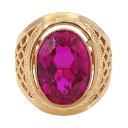 14ct rose gold single stone synthetic pi