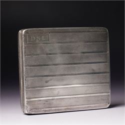Engine turned silver cigarette case engraved with initials and with gilded interior Birmingham 1928