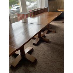 Four square walnut finish dining tables - LOT SUBJECT TO VAT ON THE HAMMER PRICE - To be collected by appointment from The Ambassador Hotel, 36-38 Esplanade, Scarborough YO11 2AY. ALL GOODS MUST BE REMOVED BY WEDNESDAY 15TH JUNE.