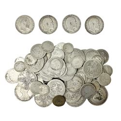 Approximately 370 grams of pre 1920 Great British silver coins, including King Edward VII standing Britannia florins etc