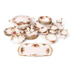 Royal Albert Old Country Roses part tea and dinner service, including teapot, milk jug, op...