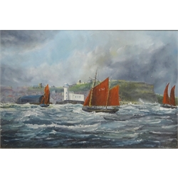 Robert Sheader (British 20th century): Fishing Boats in Stormy Weather off Scarborough, oil on board signed 50cm x 75cm  