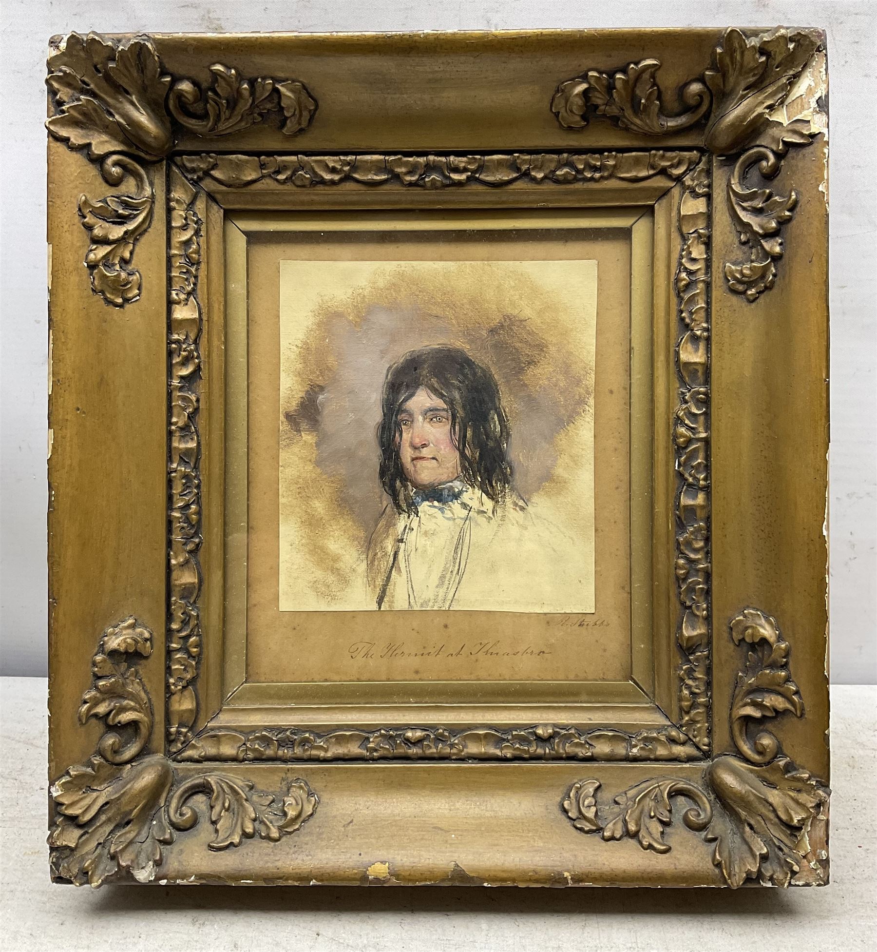 Ralph Reuben Stubbs (Scarborough 1824-1879): 'The Hermit', gouache signed and inscribed on the mount 15cm x 14cm