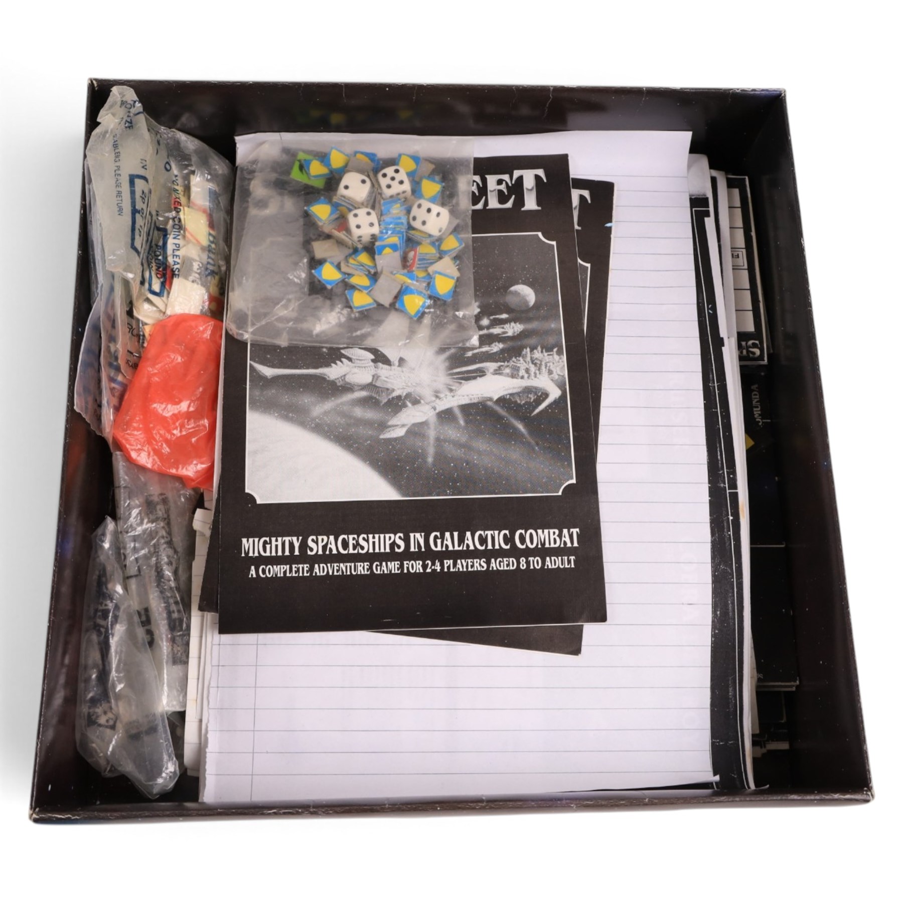 Games Workshop Space Fleet, classic space battle game, with painted figures, board and instructions, in two boxes