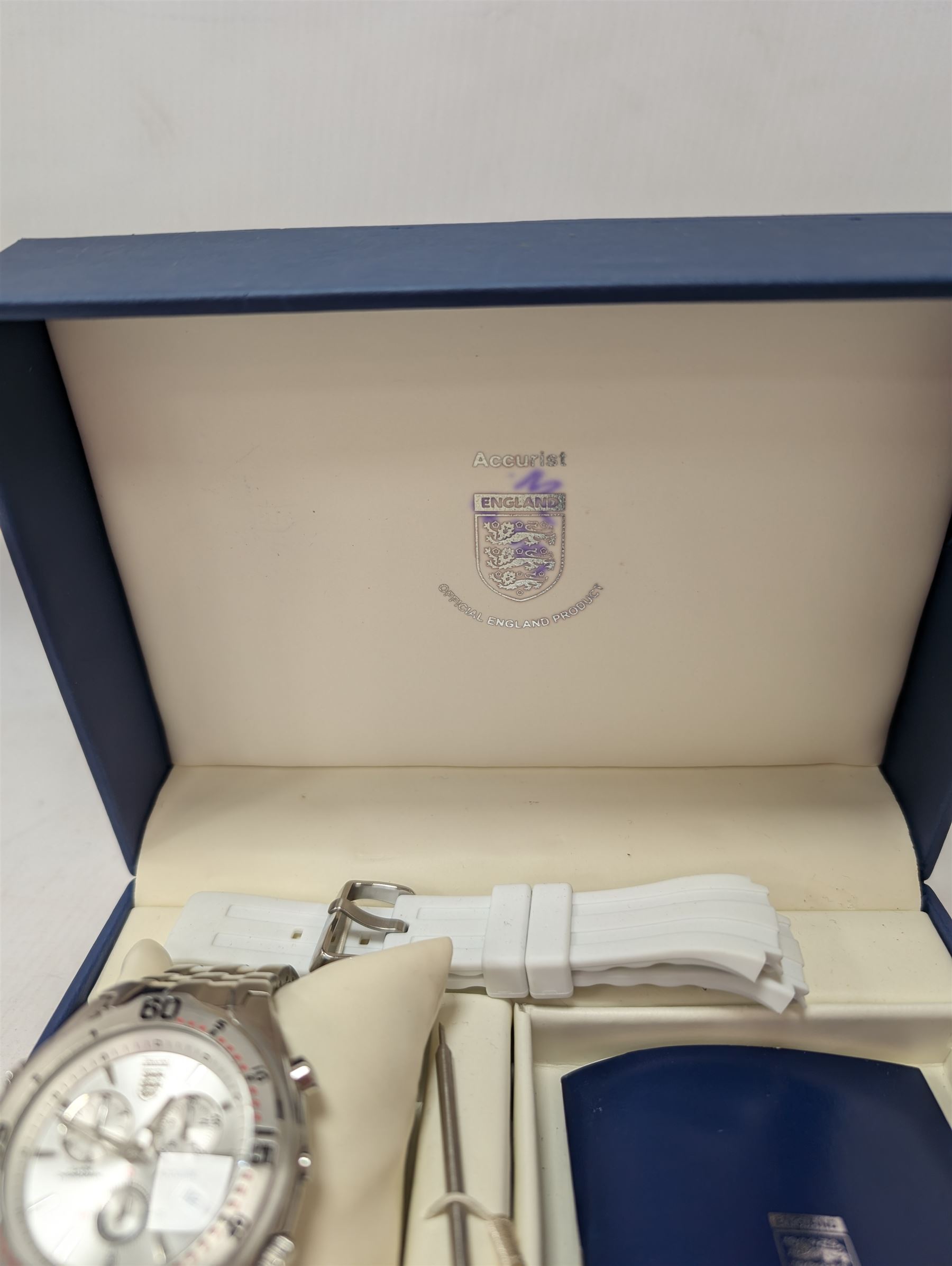 Accurist England Football chronograph alarm wristwatch, boxed