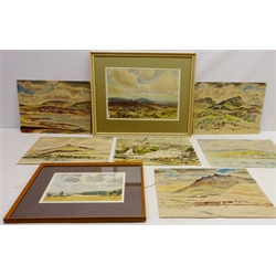  Rural Landscapes, six unframed watercolours by George Jackson (British 1898 - 1974) five signed and four dated 1949, 29cm x 39cm, Grinton Moors, watercolour signed by Percy Monkman (British 1892-1986) 25cm x 37cm and one other watercolour (8)  
