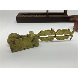 Brass sovereign scales and a part set of Georgian folding sovereign scales (one weight missing)