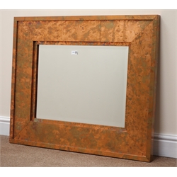  Acid washed copper framed mirror with bevelled plate, W90cm, H75cm  