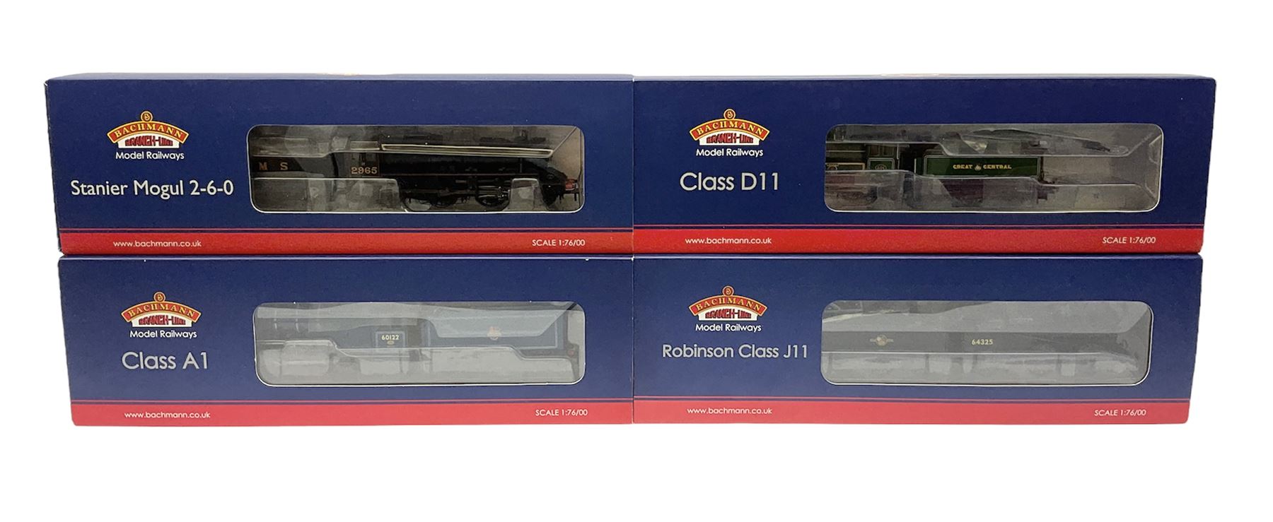 Bachmann Branch-Line '00' gauge - Class J11 2-6-0 'Stanier Mogul' locomotive no. 2965, Class D11 4-4-0 'Mons' locomotive no. 501, Class A1 4-6-2 'Curlew' locomotive no. 60122 and Robinson Class J11 Black Late Crest locomotive no. 64325, all DCC ready (4)