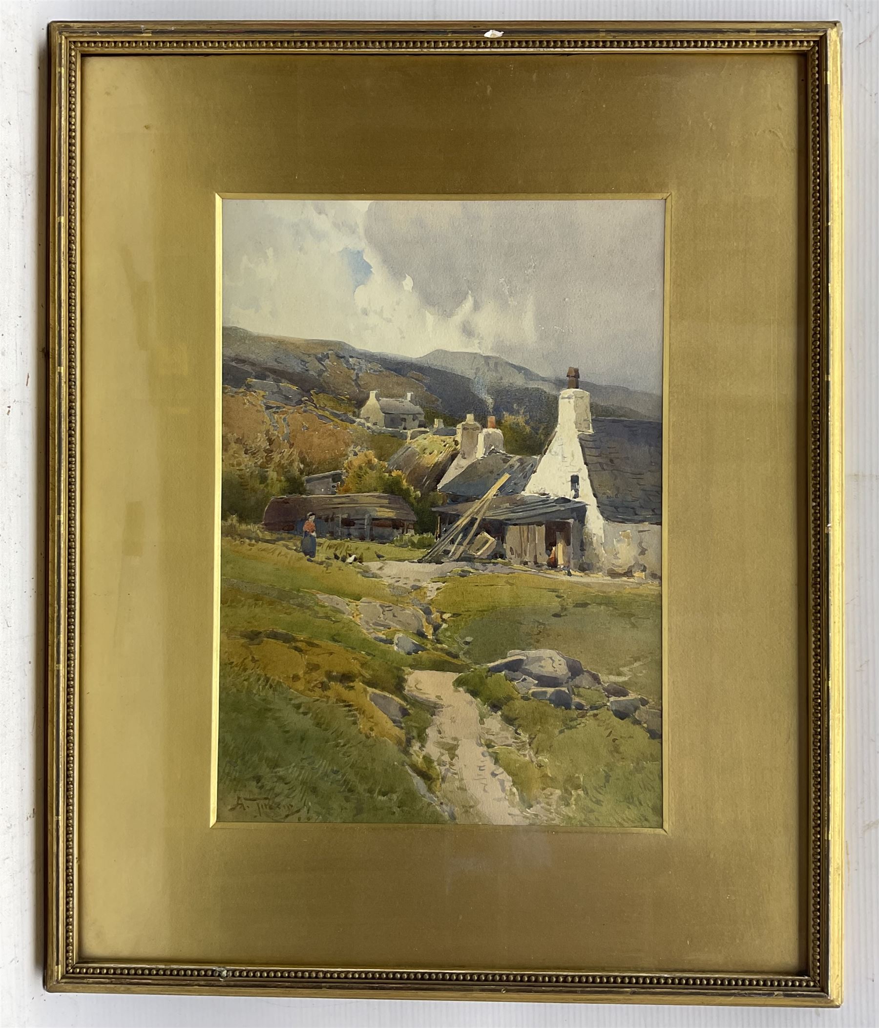 Arthur Tucker (British 1864-1929): A Lady and Her Chickens on a Farmstead, watercolour signed 34cm x 24cm 
