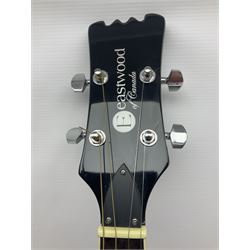 Eastwood of Canada Delta 4 electric four-string tenor resonator guitar with tobacco sunburst finish, serial no.1703437 L100cm; in original soft carrying case