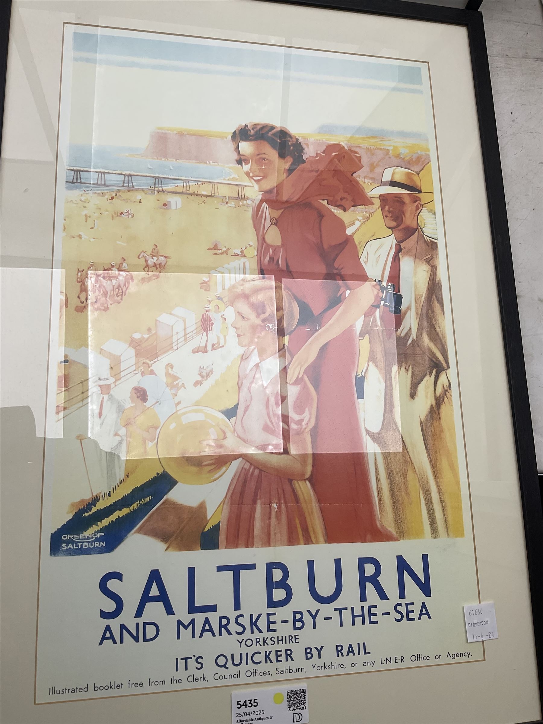 Four reproduction Salburn by Rail posters, largest 59.5cm x 38cm, and two Andy Hawkins prints (6)
