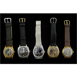 Three automatic wristwatches including Tissot PR 516, Seiko and Lord Benex De Luxe and two manual wind wristwatches including Services and Omnia, all with black dials