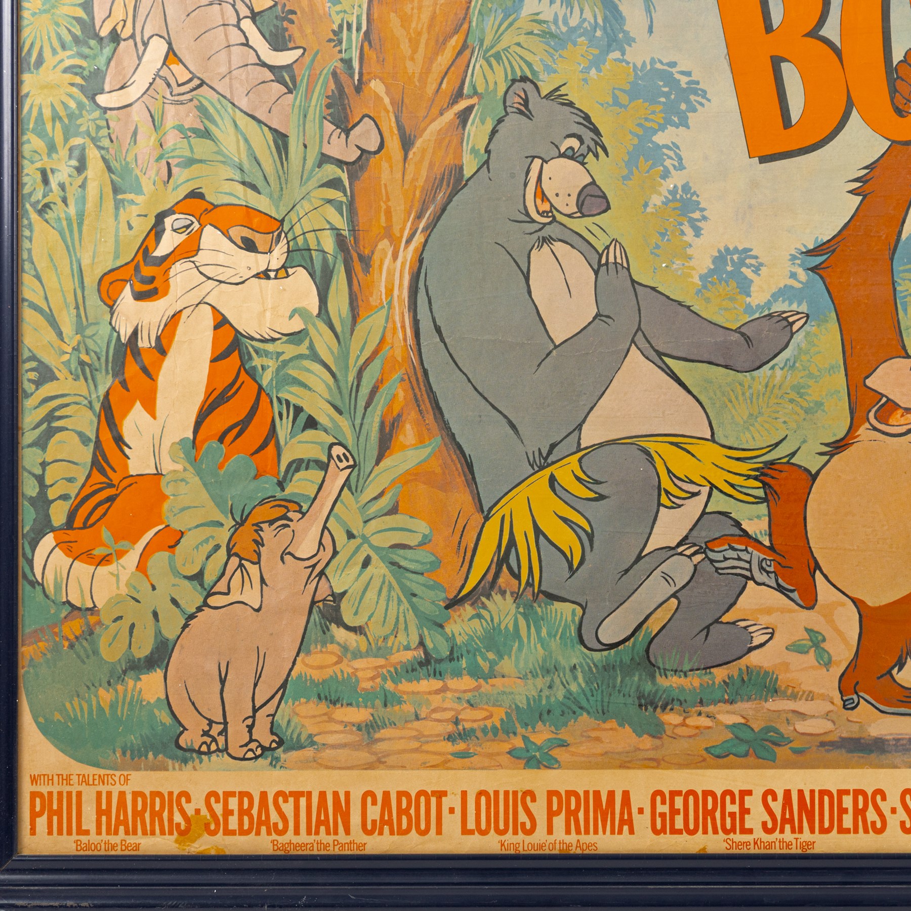 Original 1970s Walt Disney Jungle Book film poster, framed, H66cm, W98cm
