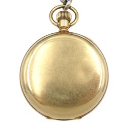 Early 20th century gold-plated keyless lever pocket watch by Elgin, U.S.A, No. 27217564, white enamel dial with subsidereary seconds dial, on silver Albert chain, each link hallmarked, with two silver fobs