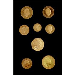 Queen Elizabeth II 2015 'The Fourth Circulating Coinage Portrait Final Edition' and 'The Fifth Circulating Coinage Portrait First Edition' comprising 22ct gold one penny, two pence, five pence, ten pence, twenty pence, fifty pence, one pound and two pound coins, cased with certificate