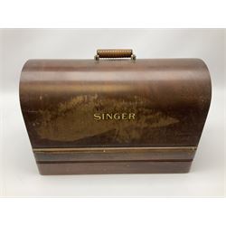 Cased early 20th century Singer hand sewing machine, lacking key