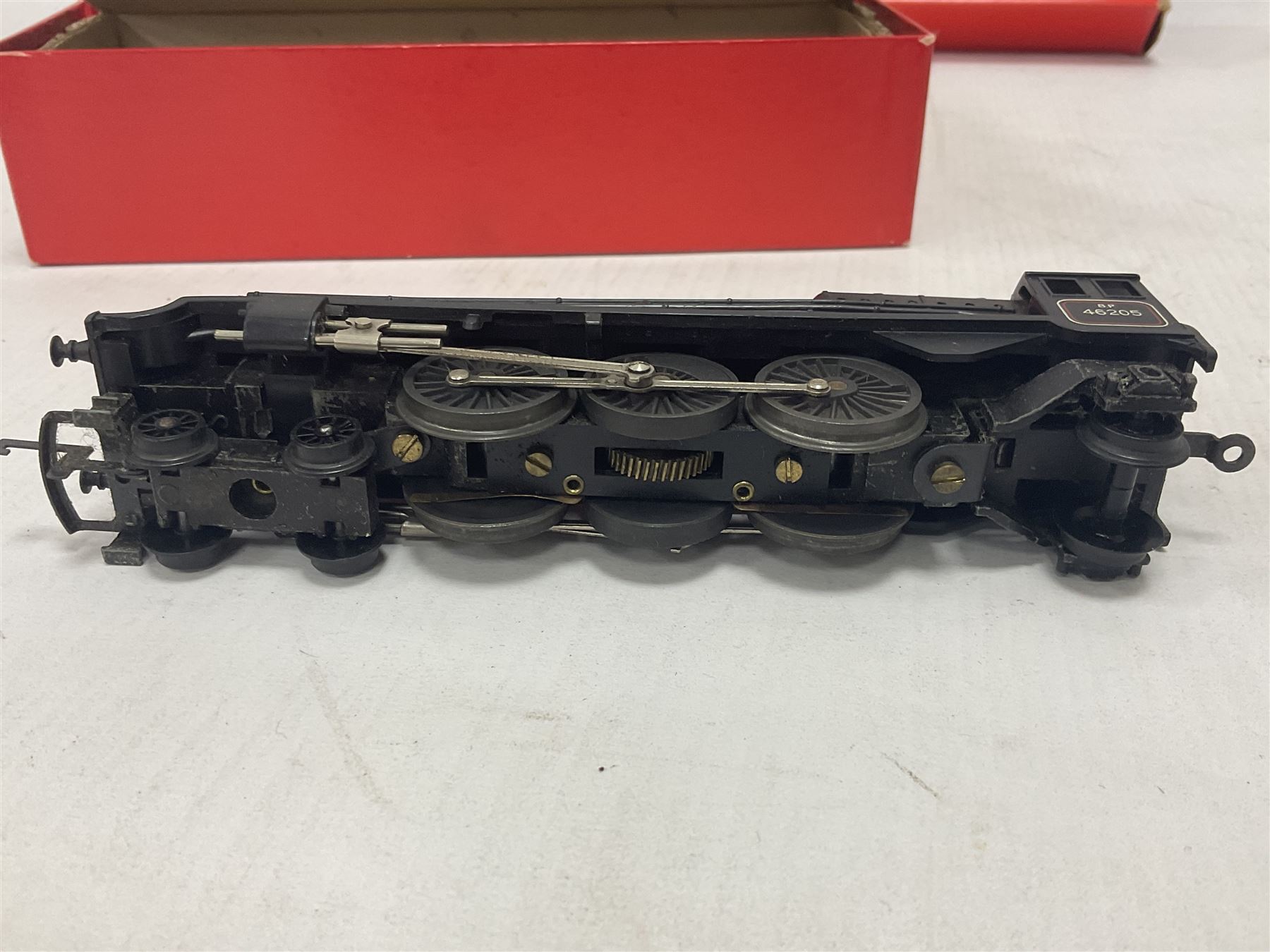 Hornby/Tri-Ang ‘00’ gauge - nine locomotives to include Britannia Class ‘Britannia’ 4-6-2 no.70000 in BR green; Class M7 4-4-0 Tank no.30027 in BR black; Princess Class ‘Princess Victoria’ 4-6-2 no.46205 in BR black; in original boxes; further loose models Princess Class ‘Princess Elizabeth’ 4-6-2 no.46201 in BR green; Class 3F 0-6-0 tank no.7606 in LMS crimson; TR double ended diesel locomotive; three further tank locomotives and one loose tender (10) 