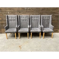 4 x high back armchair, upholstered in textured beige fabric