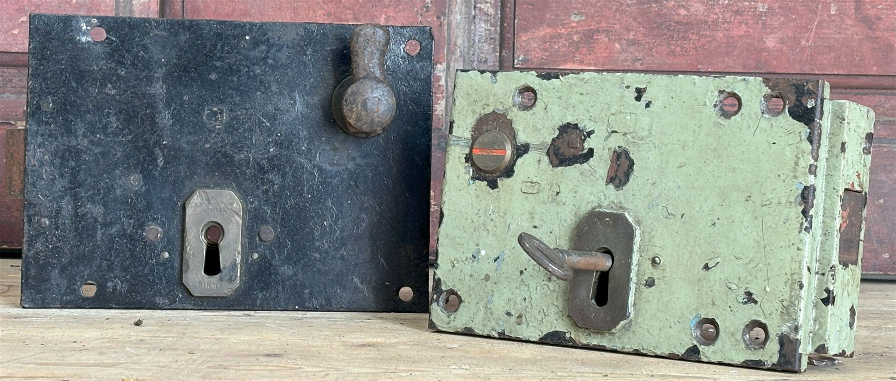 Two large Victorian prison door locks, larger 27cm x 18cm (2) - COLLECTION BY APPOINTMENT FROM: The White House, Thirsk Road, Easingwold, York, YO61 3NF - CALL 01723 507111 TO ARRANGE