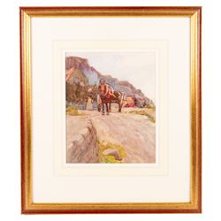 Henry Silkstone Hopwood (Staithes Group 1860-1914): Horse and Cart at 'Runswick', watercolour signed titled and dated 1893, 28cm x 22cm