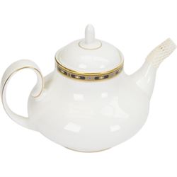 Wedgwood Ulander pattern tea and dinner service,  including teapot, covered sucrier, milk jug, cream jug, eight tea cups and saucers, twelve dinner plates, eight twin handled soup bowls and saucers, covered dish etc  