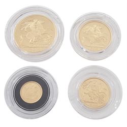 Queen Elizabeth II 2019 gold proof four coin sovereign collection, comprising double, full, half and quarter sovereign coins, cased with certificate