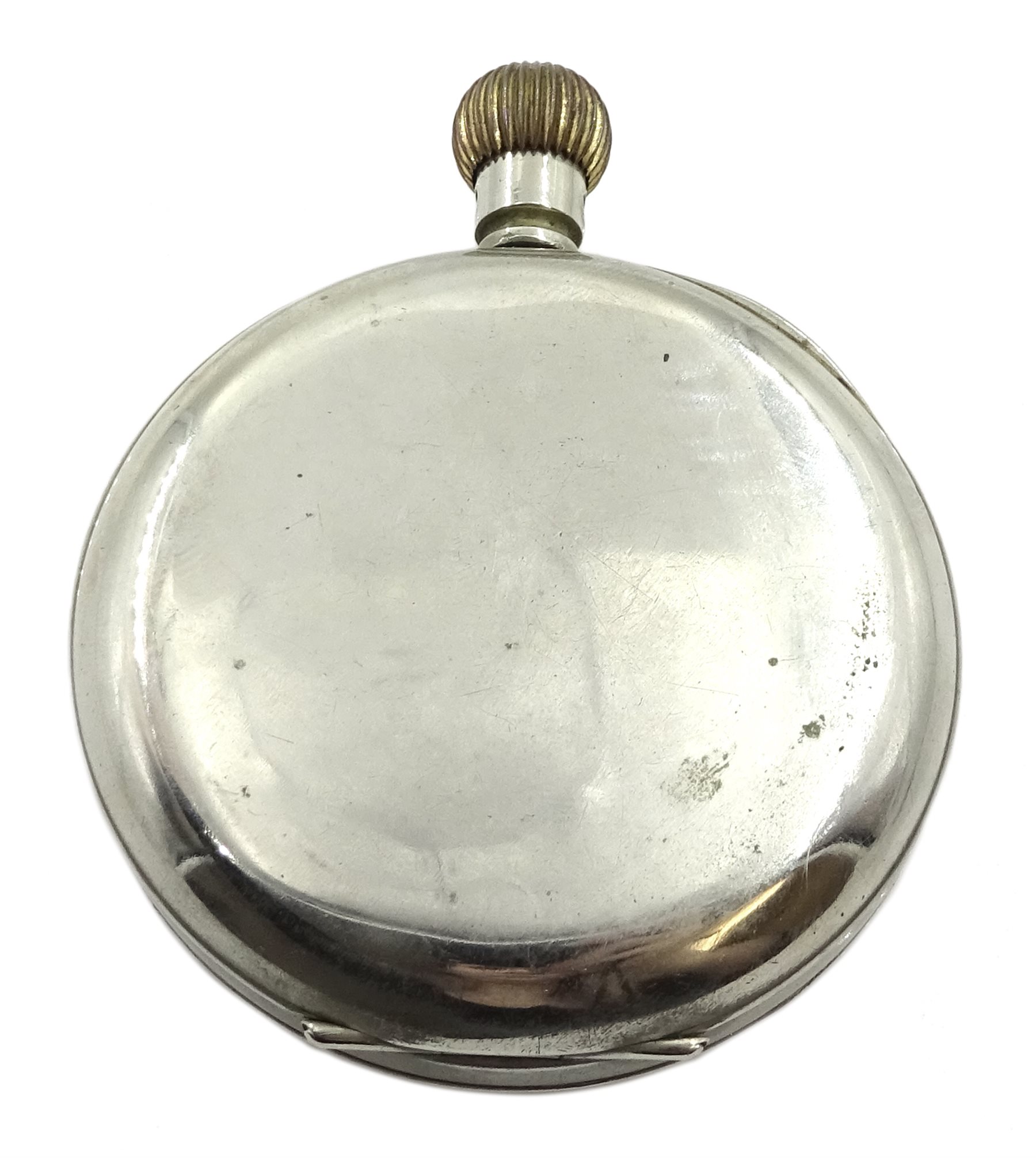 Swiss Argentan Goliath 8 Day nickel cased pocket watch Goliath, movement stamped brevet 33236, in silver mounted case with stand hallmarked