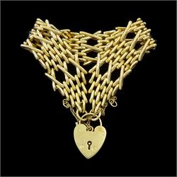 9ct gold fancy link bracelet, with heart locket clasp, hallmarked