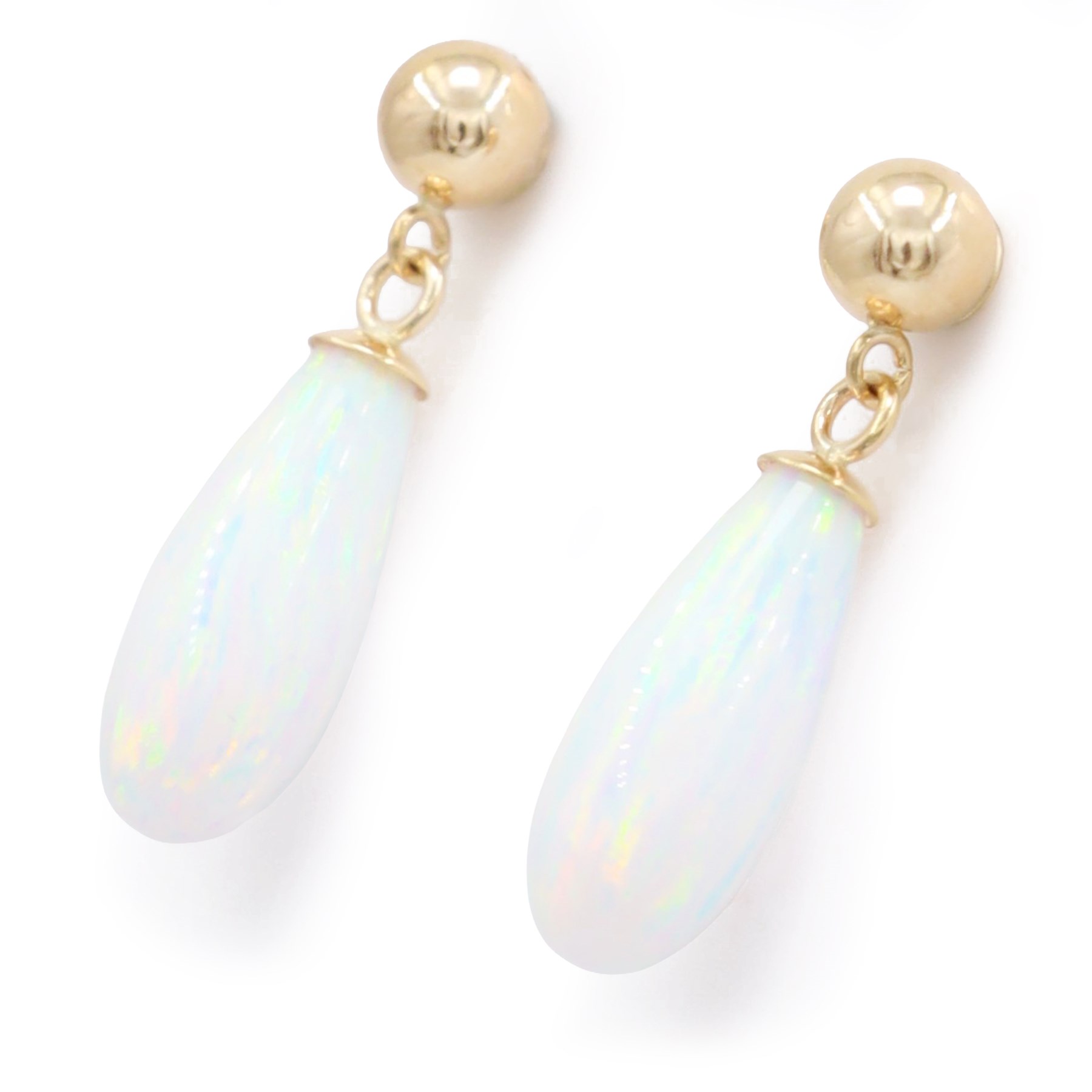 Pair of opal pendant stud earrings, stamped 375